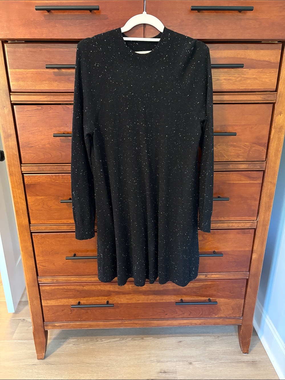 Black Speckled Long Sleeve A-Line Sweater Dress